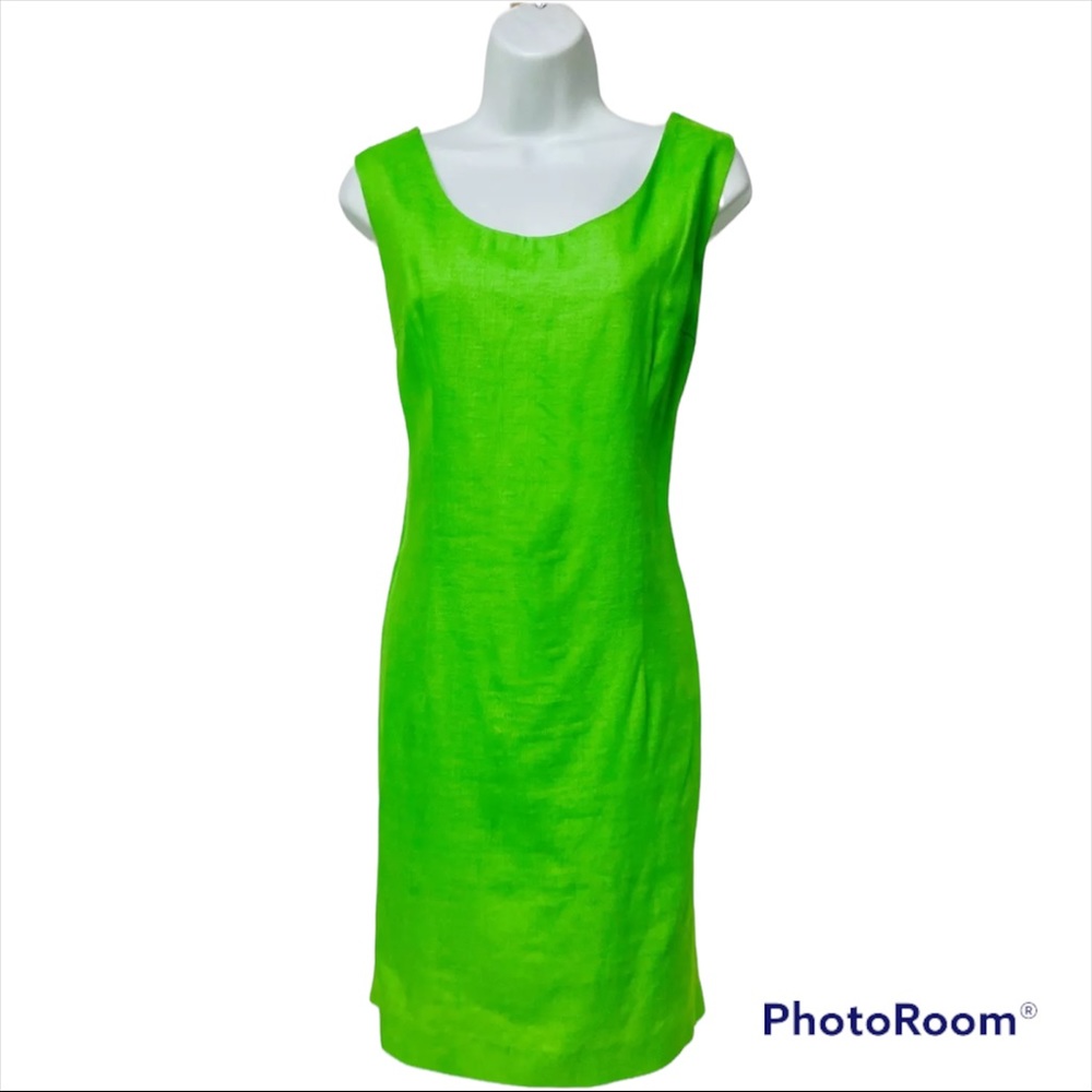 Privata Linen Dress & Jacket Sleeveless Sz 10 Sheath Knee Length Lined Green.
